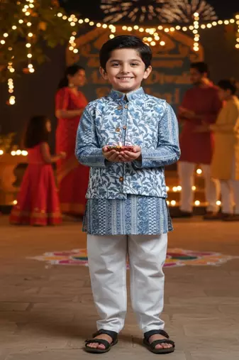 Grey white block kurta set