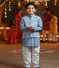 Grey white block kurta set