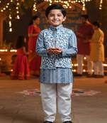 Grey white block kurta set