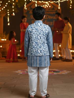 Grey white block kurta set 2