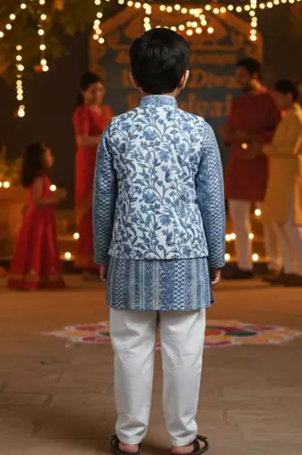 Grey white block kurta set