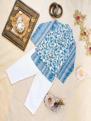 Grey white block kurta set 3