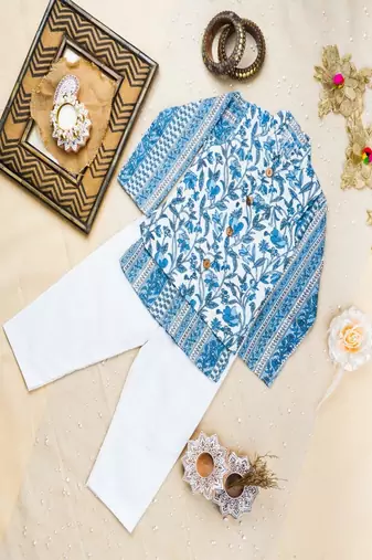 Grey white block kurta set