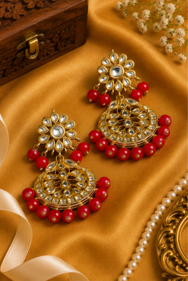 Floral peacock kundan beaded earrings 2