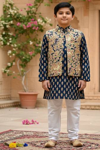 Blue jaal buta kurta set