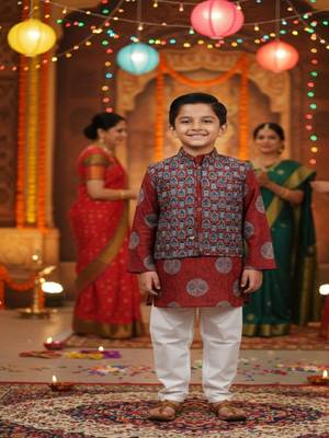 Mehroon ajrakh kurta set 1