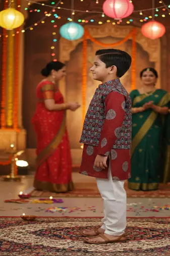 Mehroon ajrakh kurta set