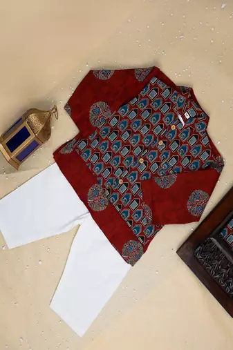 Mehroon ajrakh kurta set