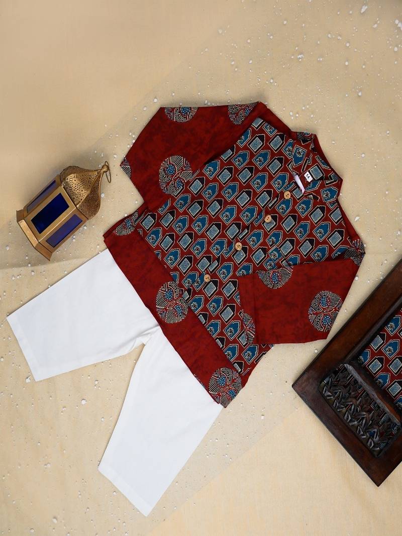 Mehroon ajrakh kurta set