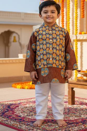 Brown ajrakh kurta set