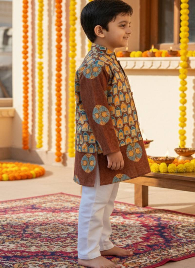 Brown ajrakh kurta set