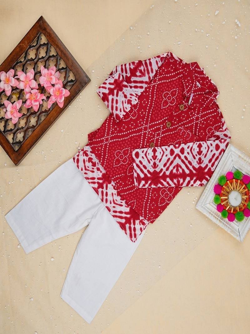 Red bandhej kurta set