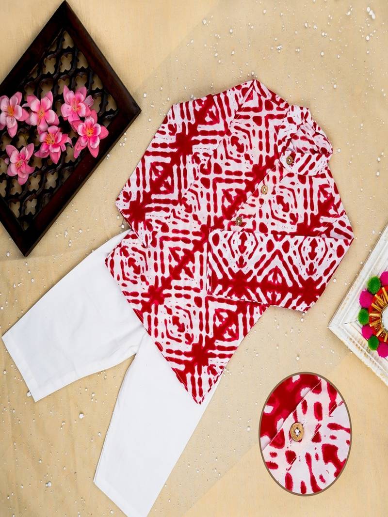 Red bandhej kurta set