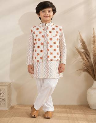 Ikkat beige kurta set 1