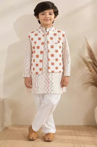 Ikkat beige kurta set