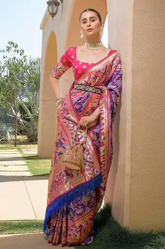 Ethnic Motifs Printed Zari Art Silk Paithani Saree