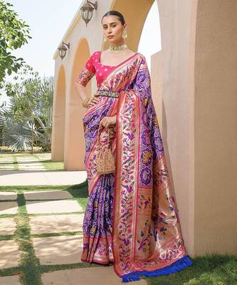 Ethnic Motifs Printed Zari Art Silk Paithani Saree 2