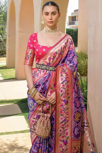 Ethnic Motifs Printed Zari Art Silk Paithani Saree
