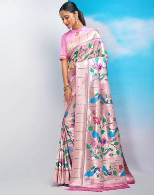 Ethnic Motifs Woven Design Zari Paithani Saree 1