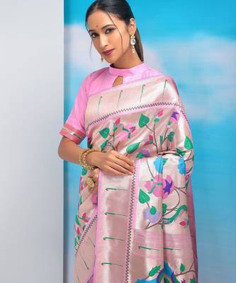 Ethnic Motifs Woven Design Zari Paithani Saree 3