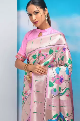 Ethnic Motifs Woven Design Zari Paithani Saree