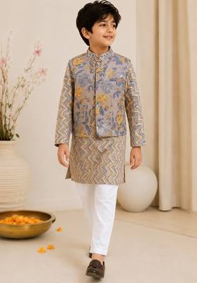 Grey yellow patti kurta set 1