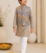Grey yellow patti kurta set
