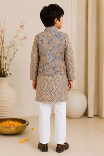 Grey yellow patti kurta set