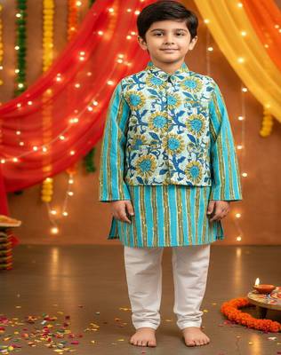 Teal sunflower kurta set 1
