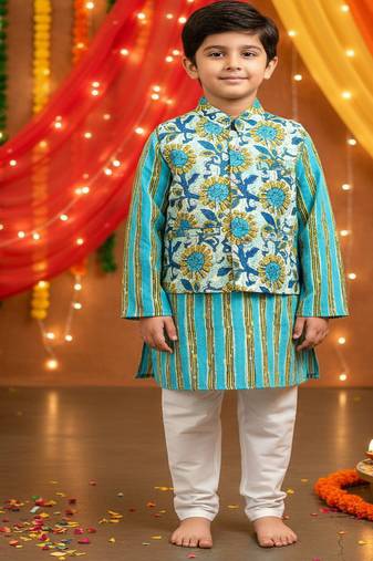 Teal sunflower kurta set