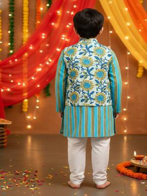 Teal sunflower kurta set 2