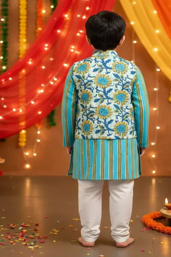 Teal sunflower kurta set