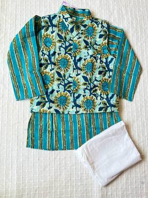 Teal sunflower kurta set 3