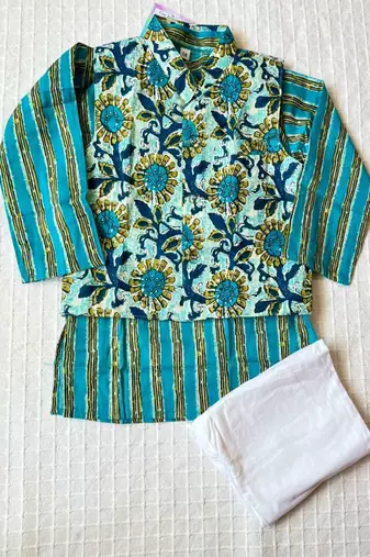 Teal sunflower kurta set