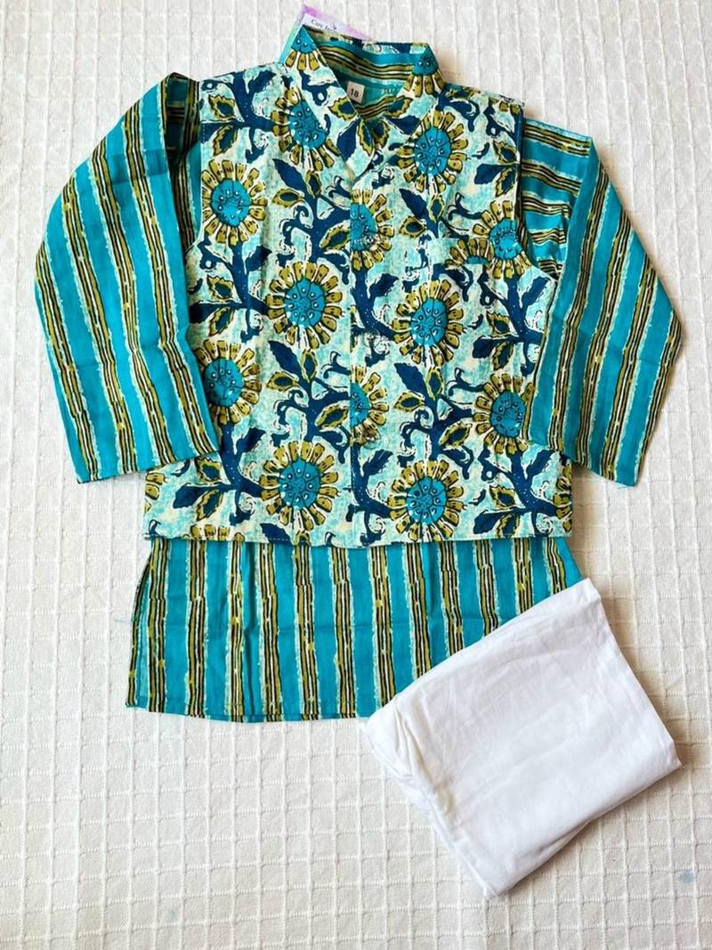 Teal sunflower kurta set