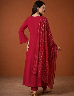 Women's Beautiful Embroidery Work Viscose Silk Fabric Flared Kurta Pant and Dupatta Set 4