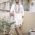 Ivory embroidered festive kurta with placket and hem detailing for men