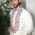Ivory embroidered festive kurta with placket and hem detailing for men