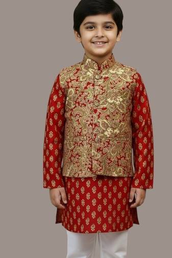 Red jaal buta kurta set