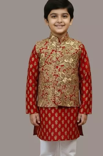 Red jaal buta kurta set