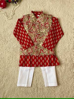 Red jaal buta kurta set 3