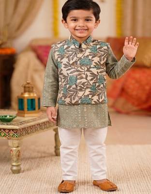 Grey block print kurta set 1