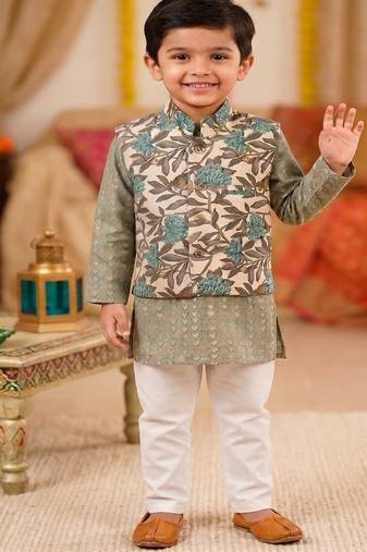Grey block print kurta set