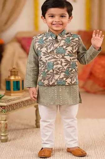 Grey block print kurta set