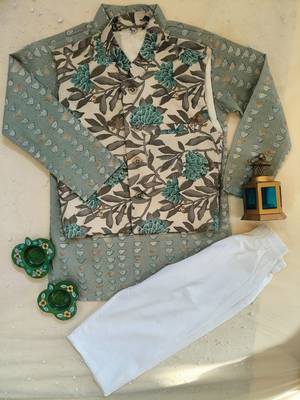 Grey block print kurta set 2