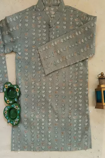 Grey block print kurta set