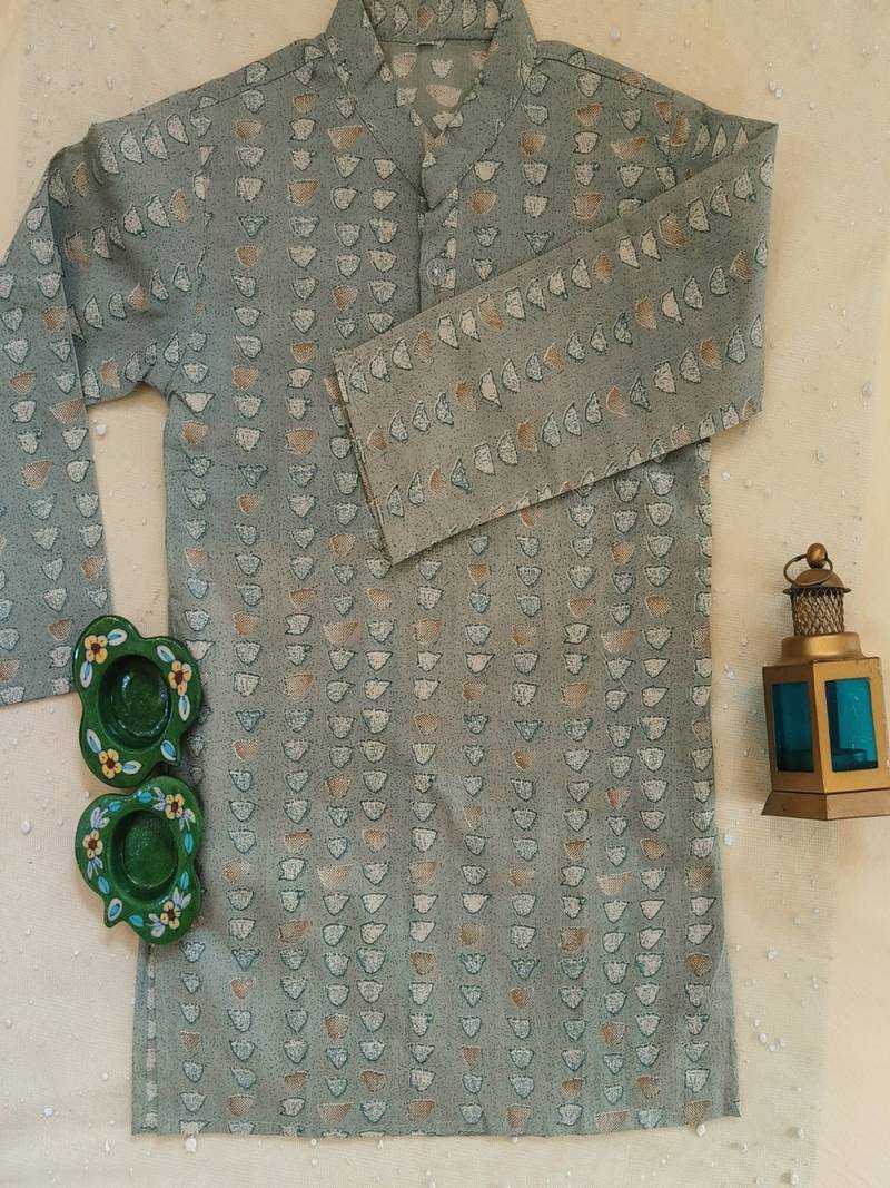 Grey block print kurta set