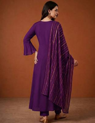Embroidery Viscose Silk Fabric Flared Kurta Pant and Dupatta Set 4
