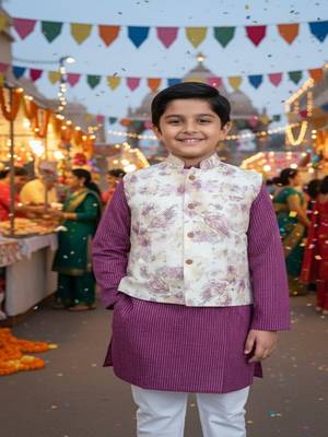 Abstract beige kurta set 1