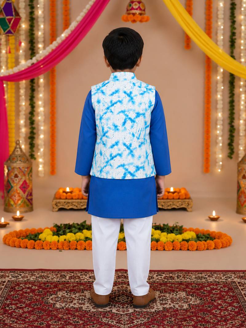 Schiffli blue kurta set